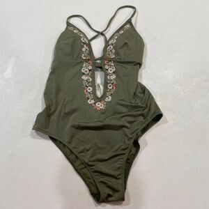 Abercrombie & Fitch Olive Green Floral Embroidered One Piece Swimsuit M